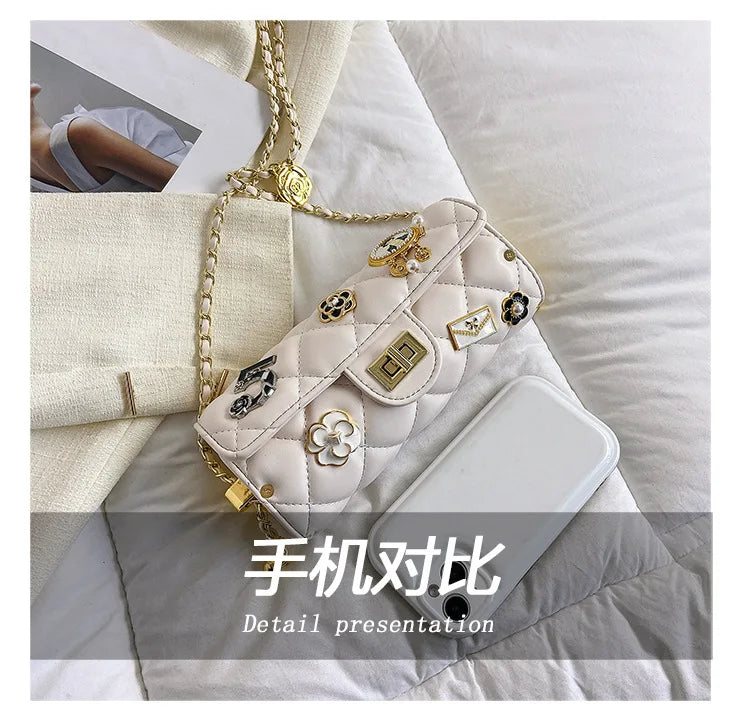 Textured Diamond Grid Crossbody Shoulder Bag for Women
