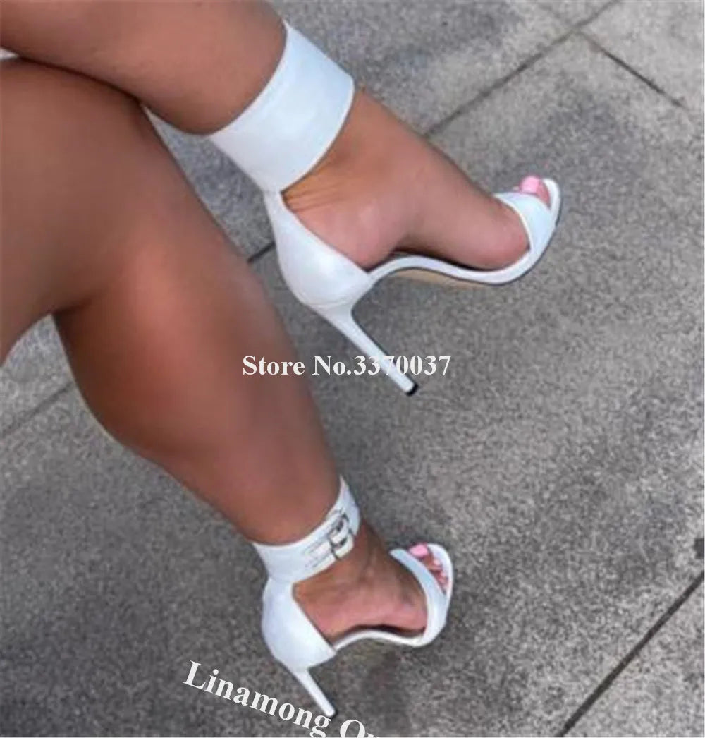 Ankle Strap Gladiator Sandals Matte Leather Stiletto Heels For Women