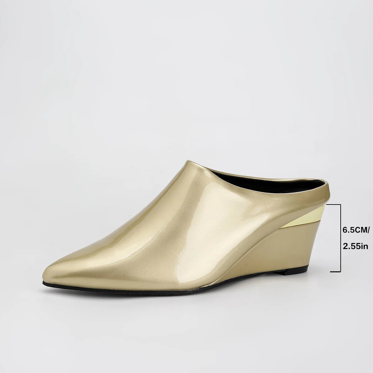 High Heel Pointed Toe Patent Leather Wedge Mules for Women
