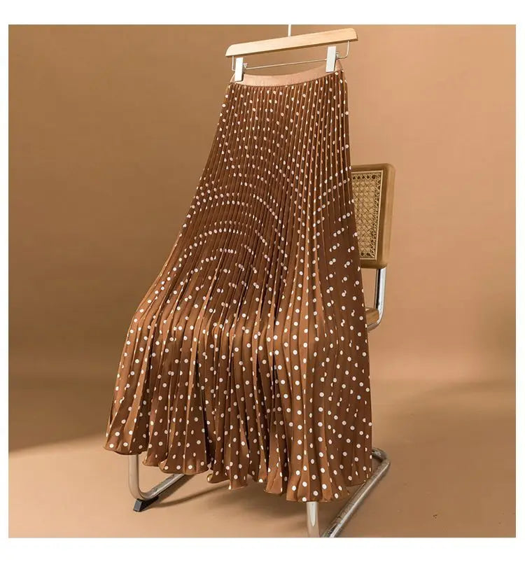 Polka Dot Pleated High Waisted Midi Dress for Women