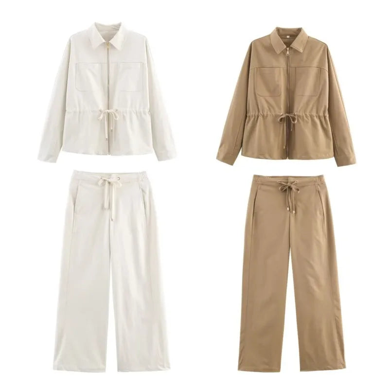 Casual Lapel Jacket And Drawstring Pants Set for Women