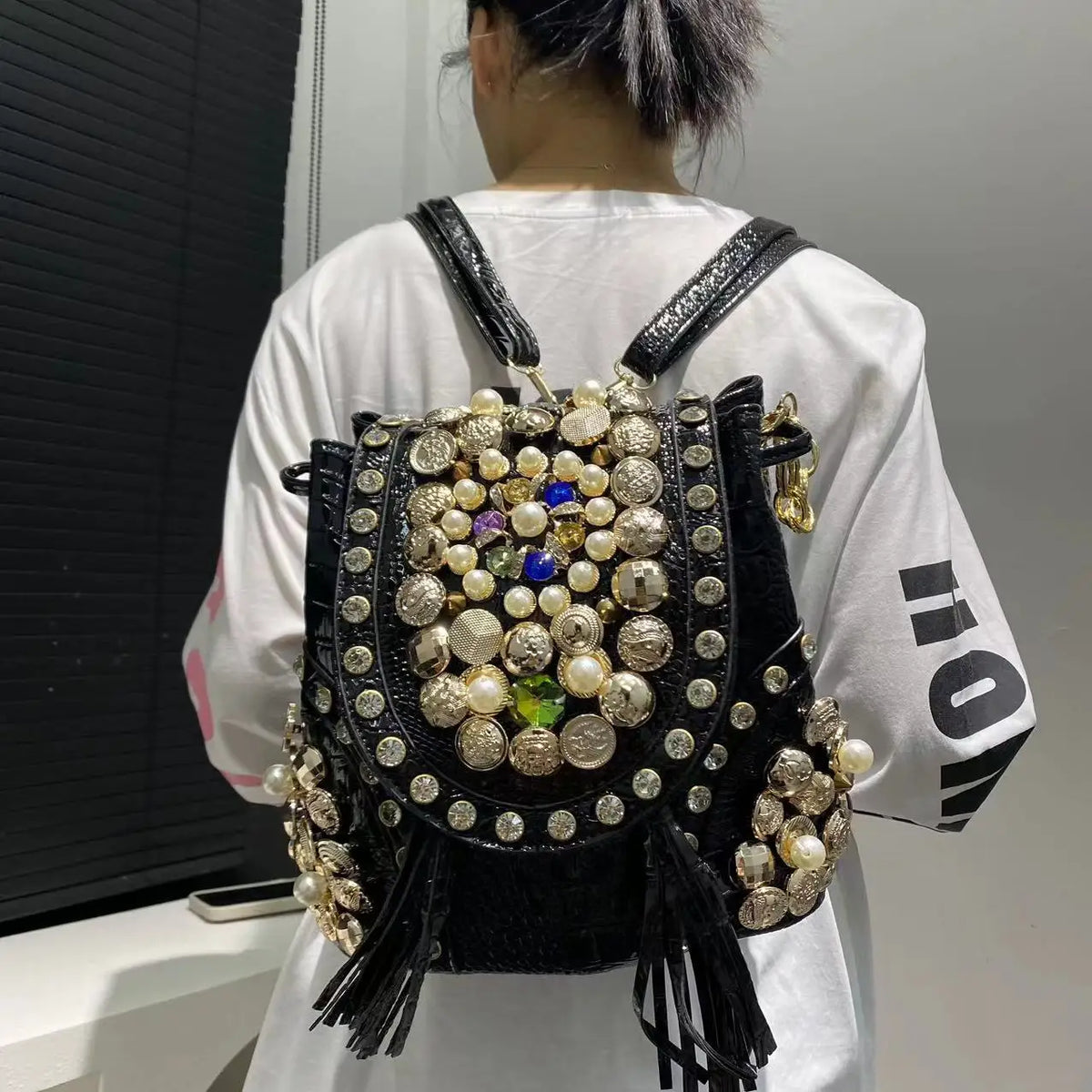 Women's New Backpack Elegant Diamond-encrusted Backpacks Multi-functional Beaded Trendy Crossbody Bucket Bag Large Capacity