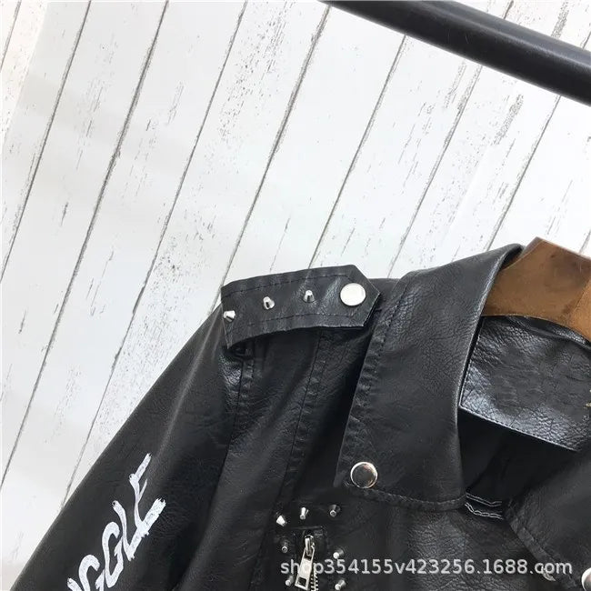 Rivet Zipper Faux Leather Motorcycle Jacket for Women