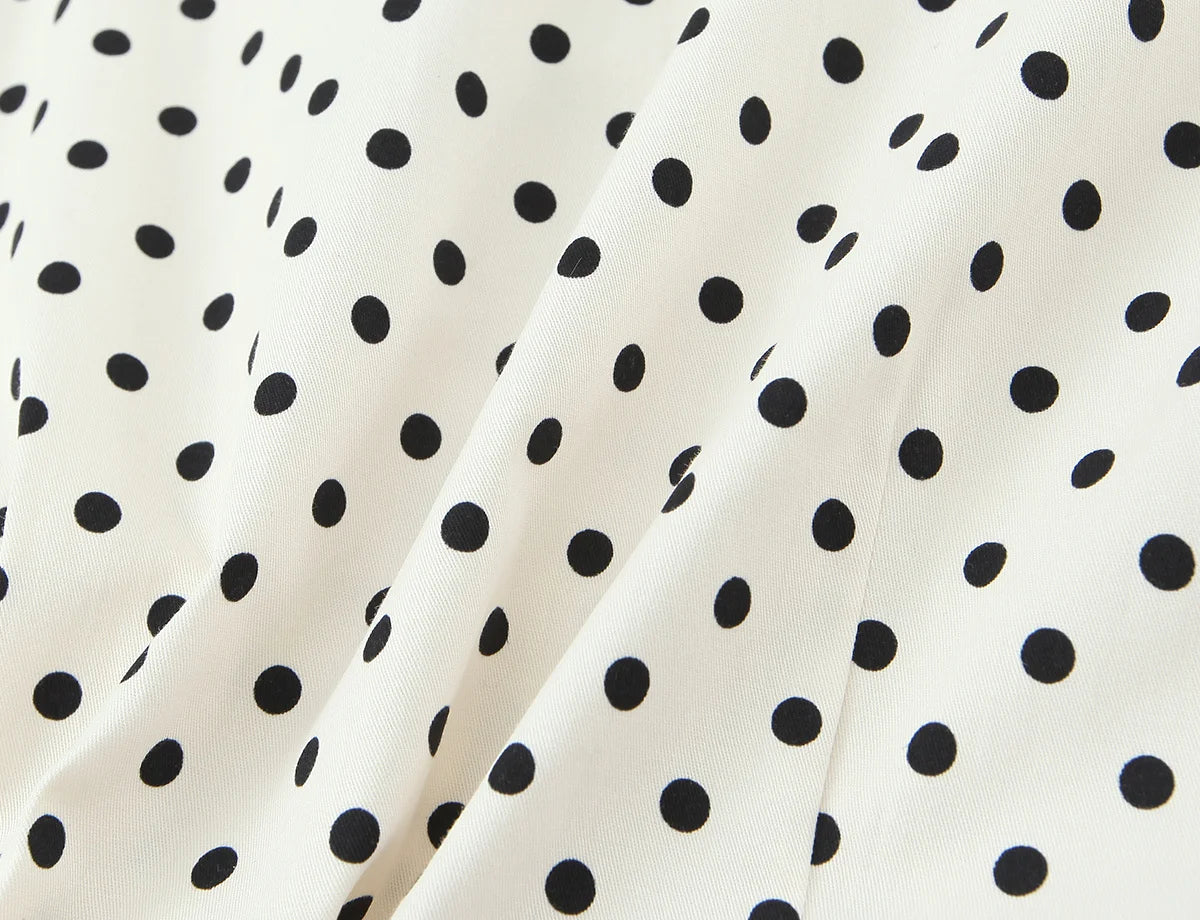 Polka Dot Shirt Jacket and Capri Pants Two Piece Set for Women