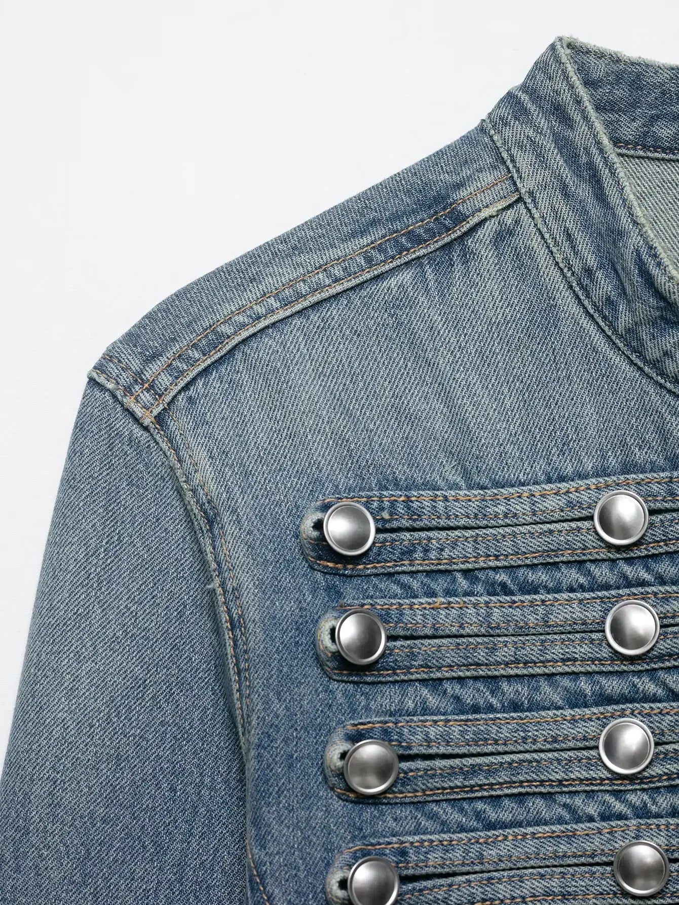 Vintage Inspired Retro Stand Collar Denim Jacket for Women