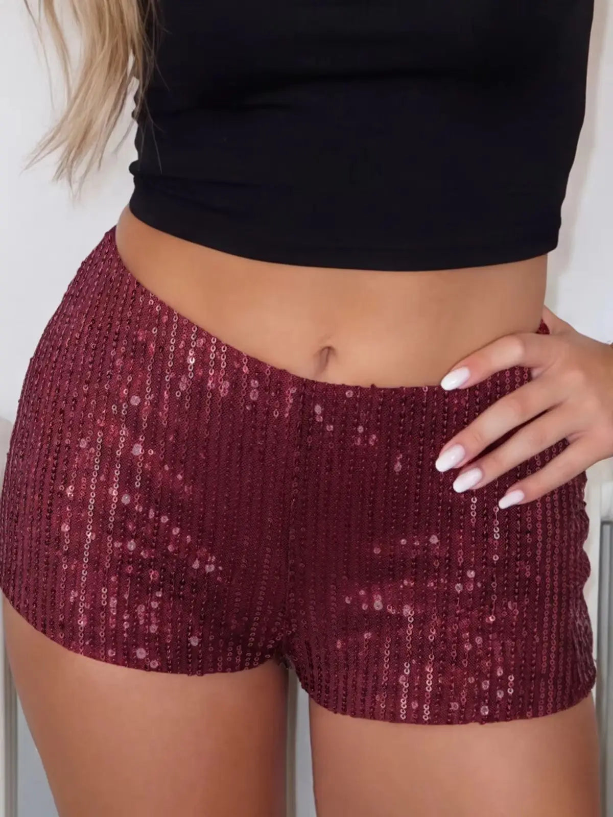 Summer Sequin Low Rise Elastic Waist Shorts for Women