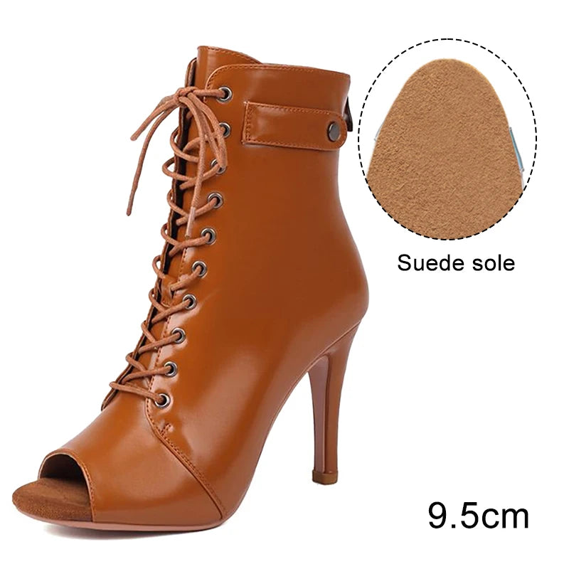Leather Latin Dance Ankle Booties With Heels for Women