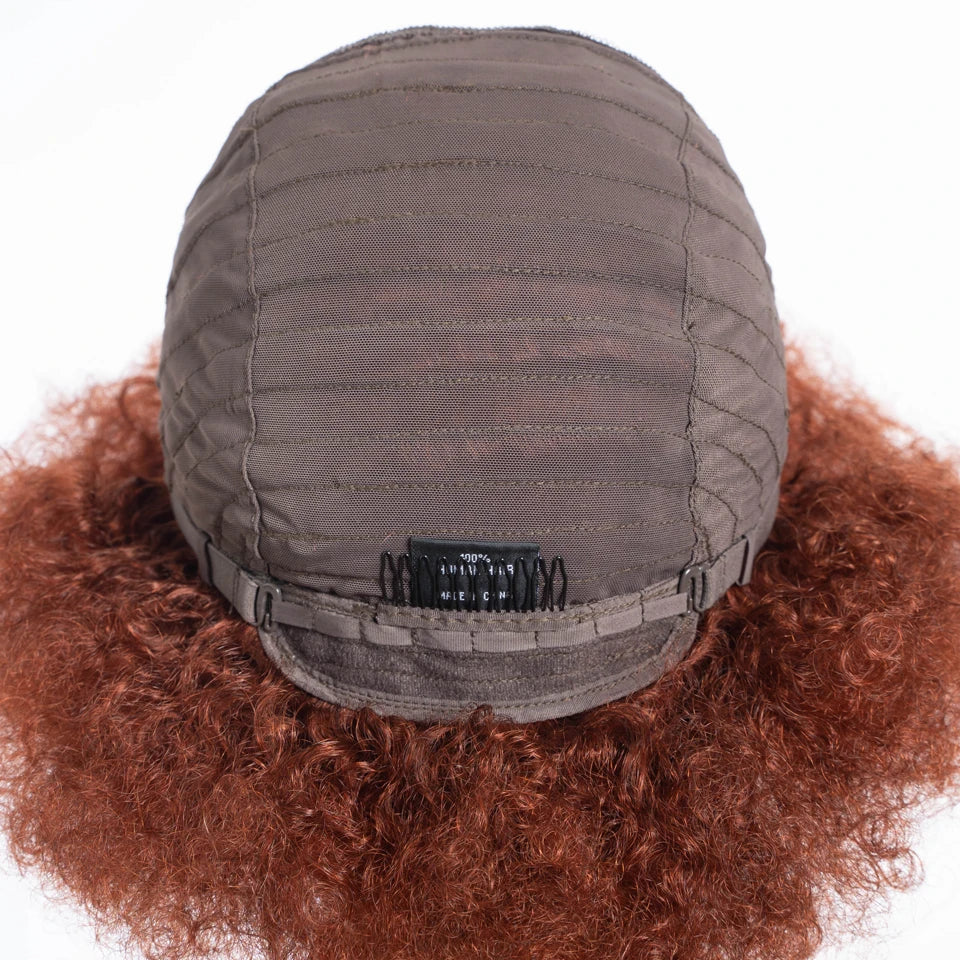 Human Hair Afro Kinky Curly Bob Wig with Glueless Cap for Women