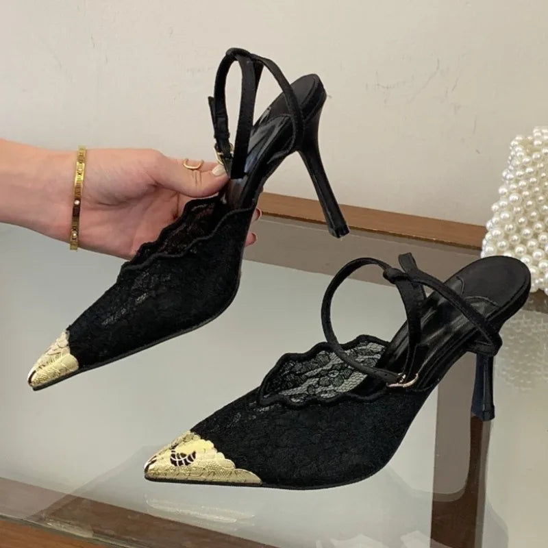 Elegant White Lace Slingback Stiletto Heels for Women