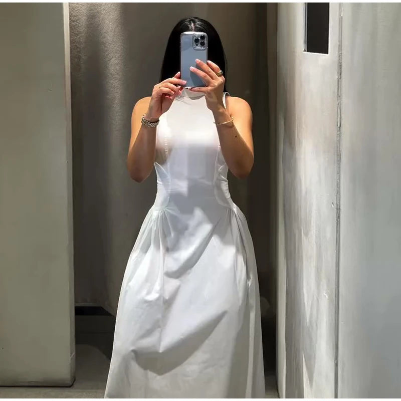 Casual Lace Up Sleeveless Floor-Length Dress for Women