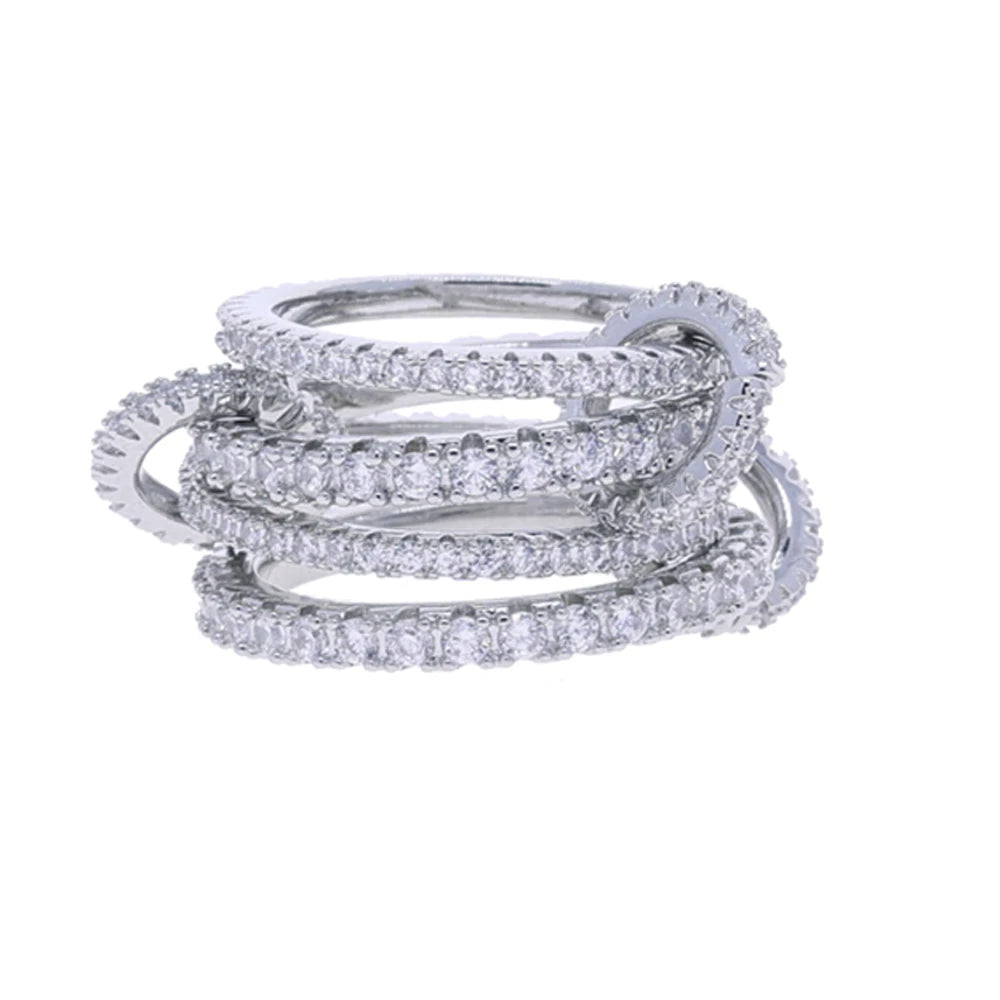 Gold Tone Pink Zircon Stacking Band Rings for Women