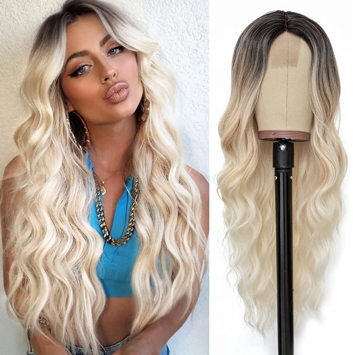 Synthetic Middle Part Wavy Lace Front Wig For Women
