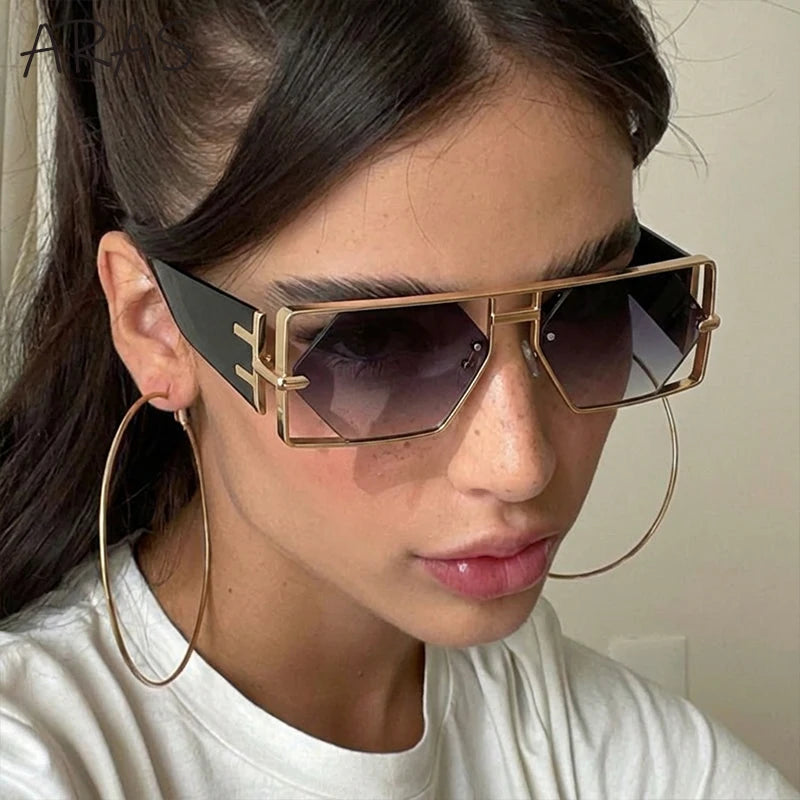 Vintage Hollow Metal Frame Rectangle Sunglasses for Women