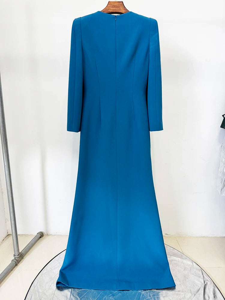 HIGH STREET Newest Fashion 2026 Designer Party Vestido Women's Slit Sleeve Diamonds Beaded Maxi Long Dress