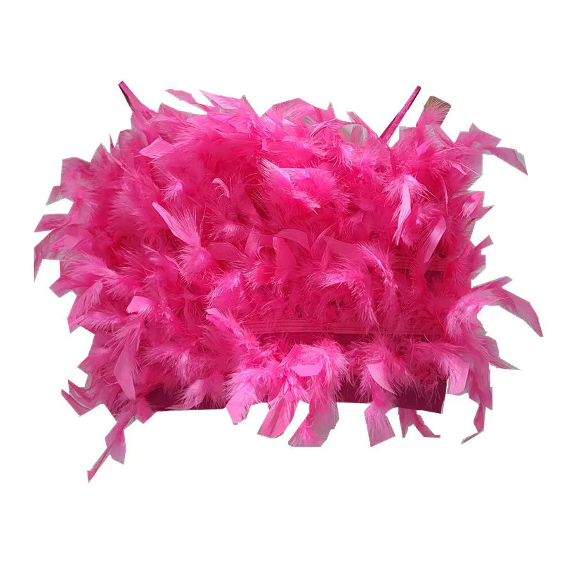 YEAE fluffy ostrich feather halter top design sense short small halter vest women's outer wear inner top tide