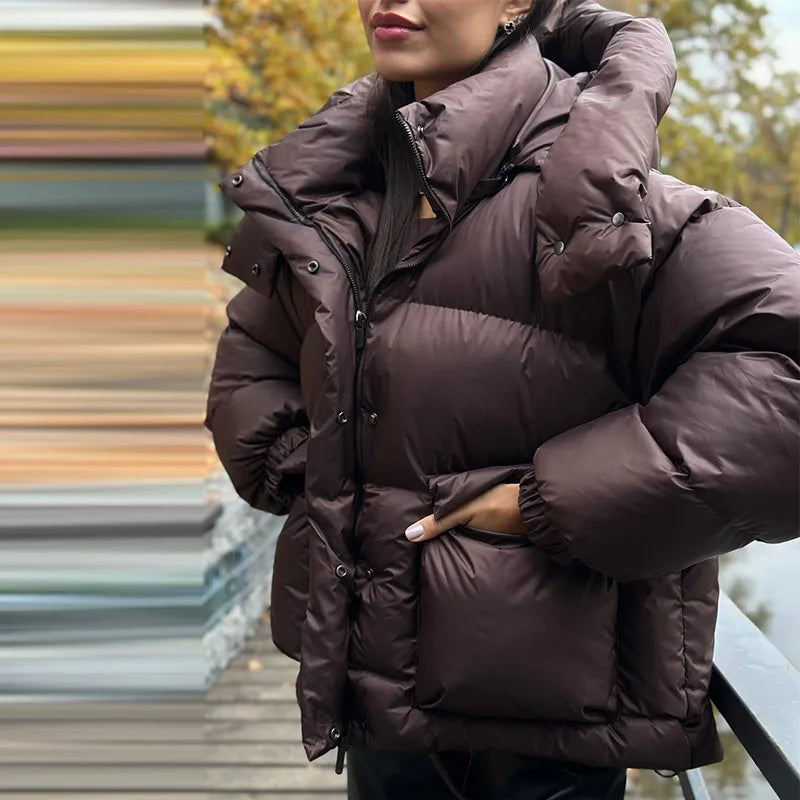 Casual Leopard Print Hooded Puffer Jacket For Women