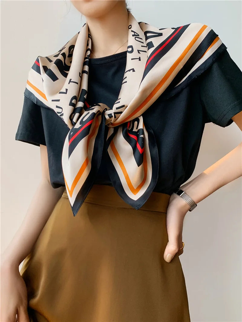 Elegant Art Gallery Style 100% Pure Silk Scarves For Women Soft Thin Striped Mulberry Silk Square Scarf Versatile For Spring Sum
