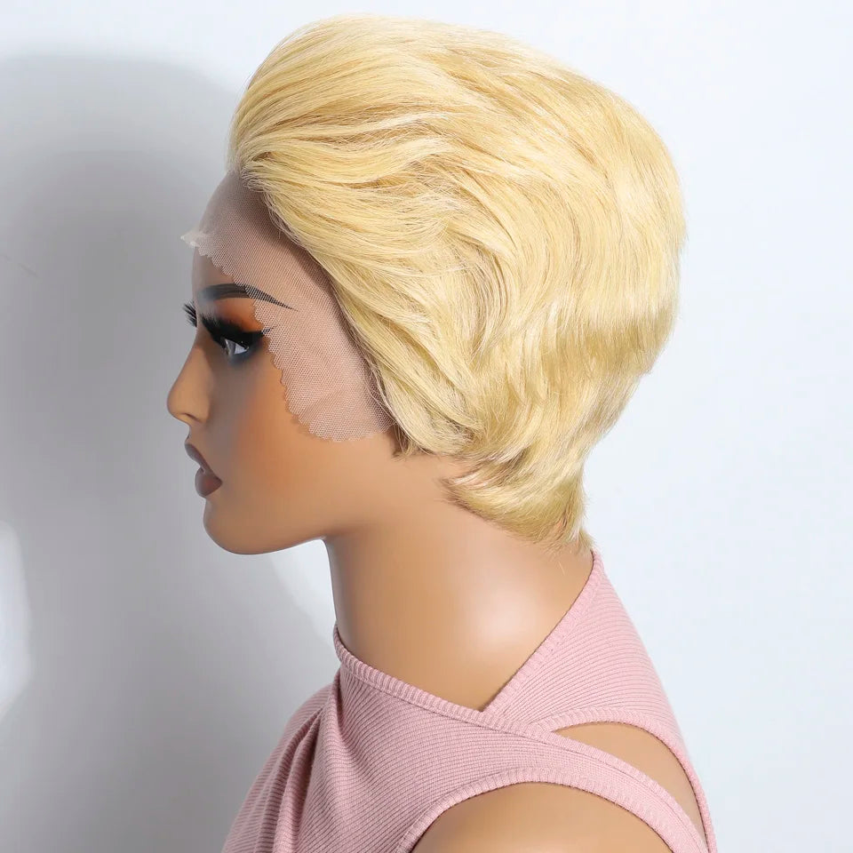 Blonde Short Pixie Cut Silky Lace Front Wig for Women
