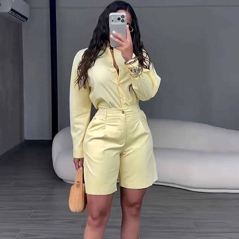 Solid Color Elegant Casual Two Piece Set for Women