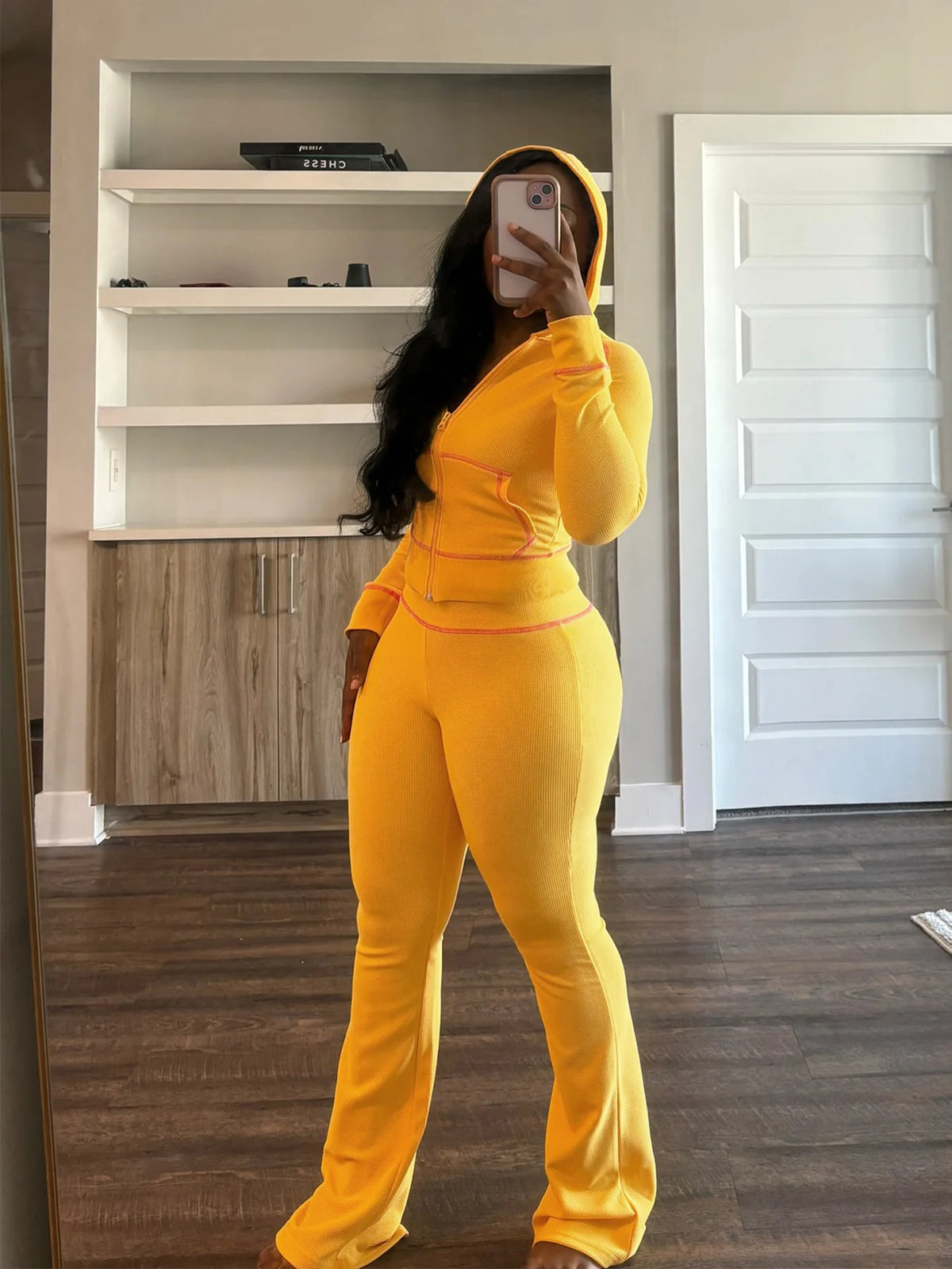 Hooded Long Sleeve Two Piece Matching Pants Set for Women