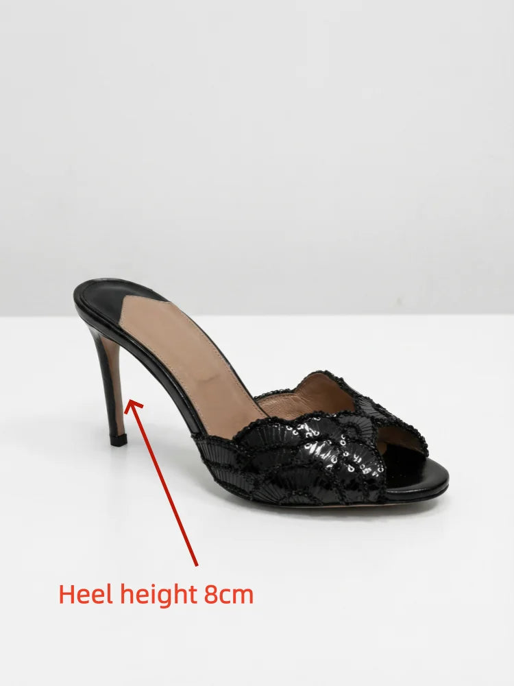 Luxurious Sparkling Fish Mouth Strap Sandals for Women