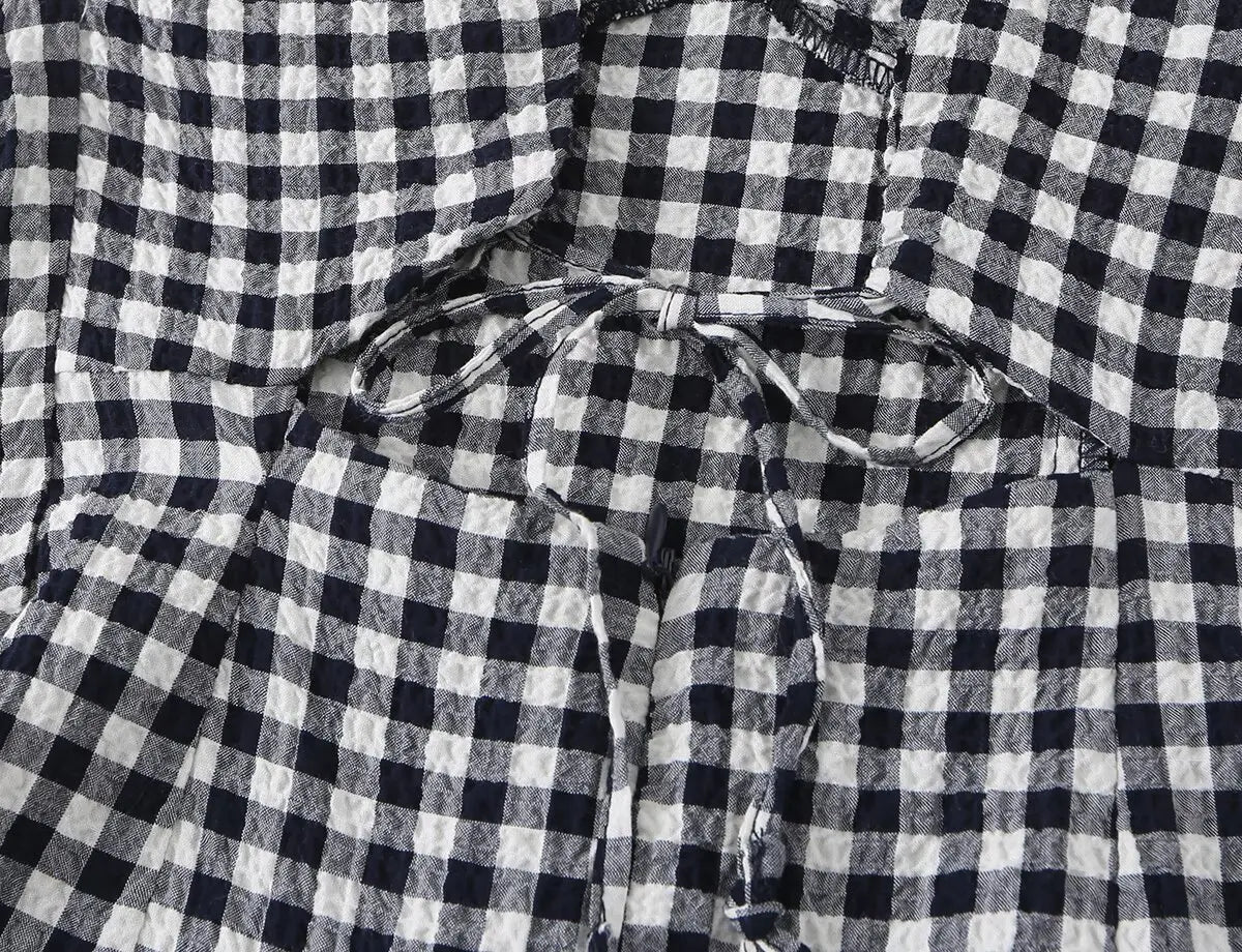 Gingham Lace Trim Spaghetti Strap Midi Dress for Women