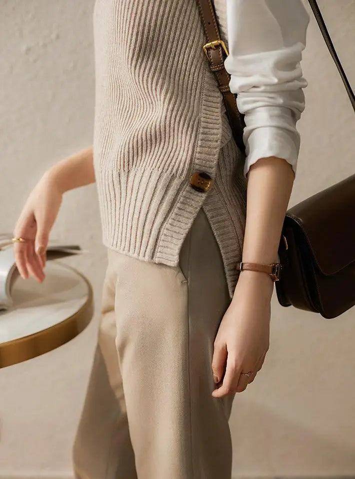 Waistcoat Round O Neck Solid Knit Vests for Women Pullover Lady Sweaters Wool Fashion 2025 Smooth Sleeveless Clothing Winter Y2k