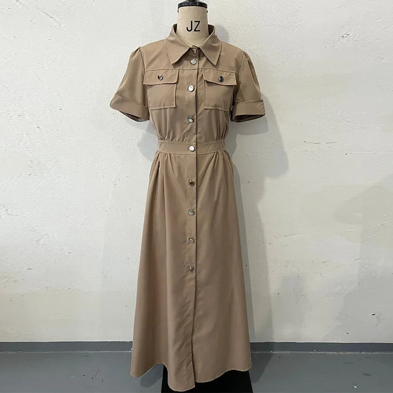 Short Sleeved Lapel Dresses for Women Streetwear New Casual Dress Fashionable and Versatile Y2k Skirt for Female 2024 Autumn