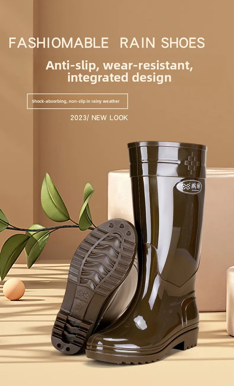 Bright Green Knee High Rain Boots With Antislip Sole for Women
