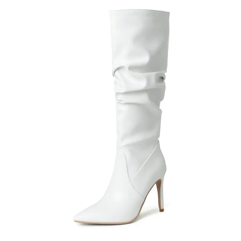 Pleated Stiletto Pointed Toe Boots
