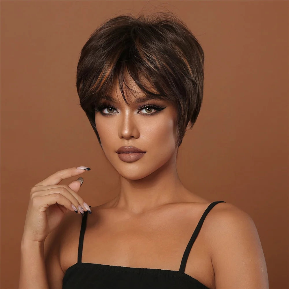 Short Pixie Cut Synthetic Wig With Bangs for Black Women