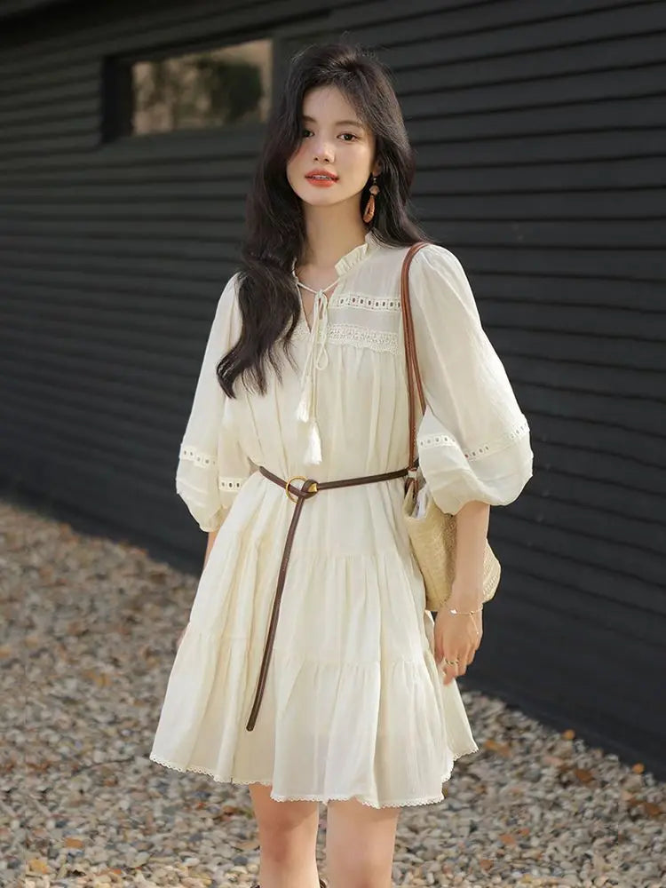 Vacation Style Boho Chic Lace Up Midi Dress for Women