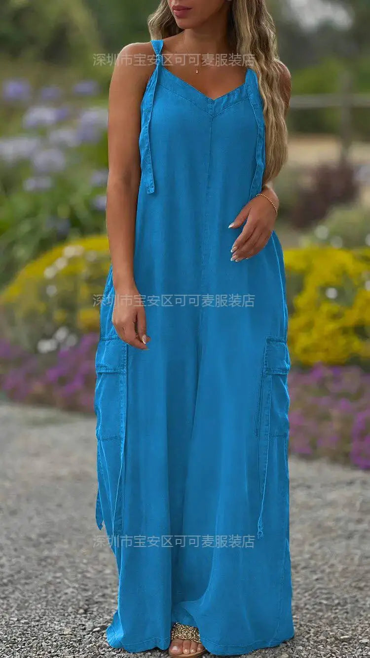 Jumpsuits Women One Piece Sleeveless Overalls Wide Leg Long Pants Casual Loose Rompers Y2k Streetwear Jumpsuit Summer 2025