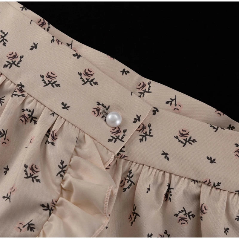V Neck Button Lantern Sleeve Print Waistband Dress for Women