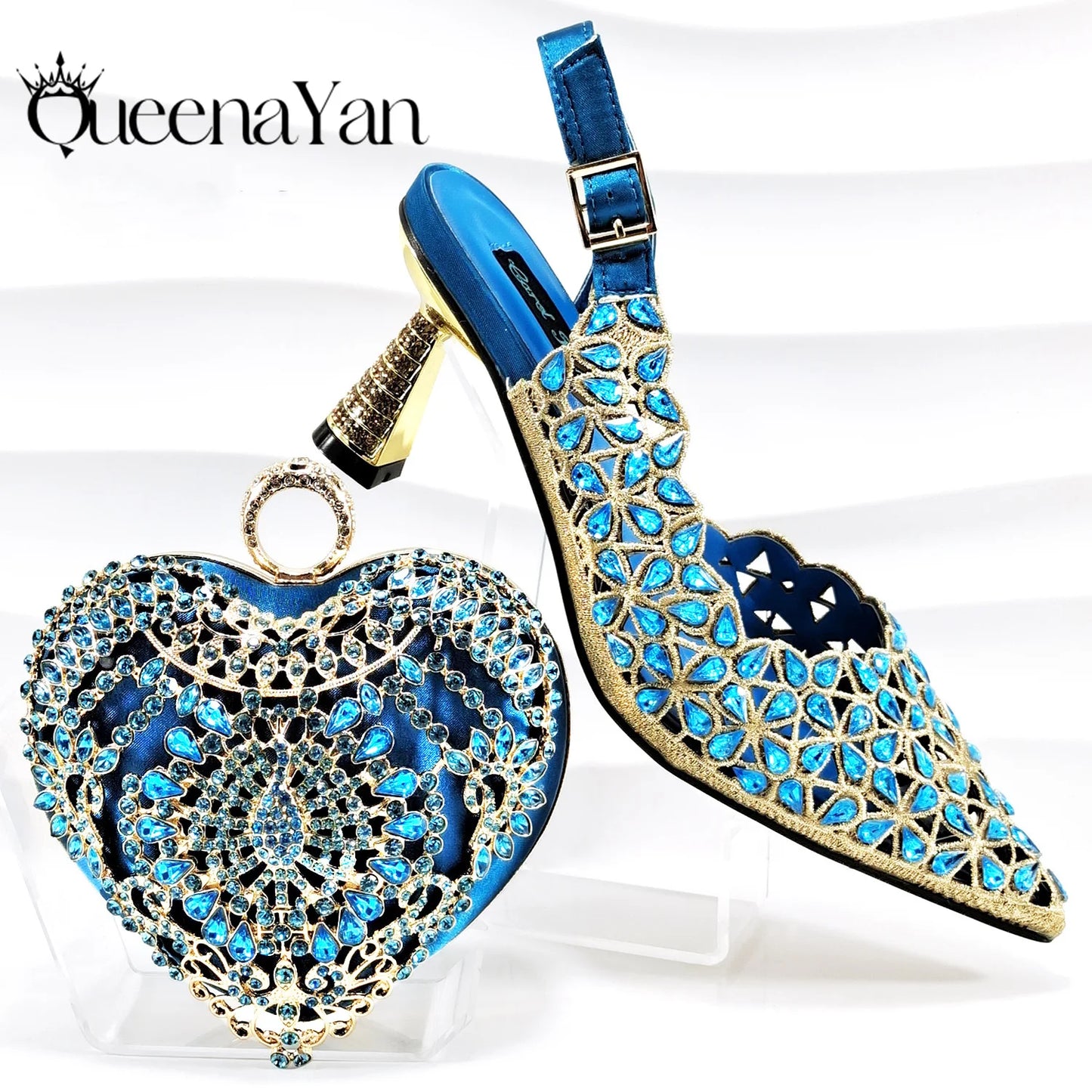 Happy Time Boutique, Exquisite Mini Bag with Pointed Toe Shoes, Sexy Stiletto High-Heeled Shoes, Small Metal Bag in Hand