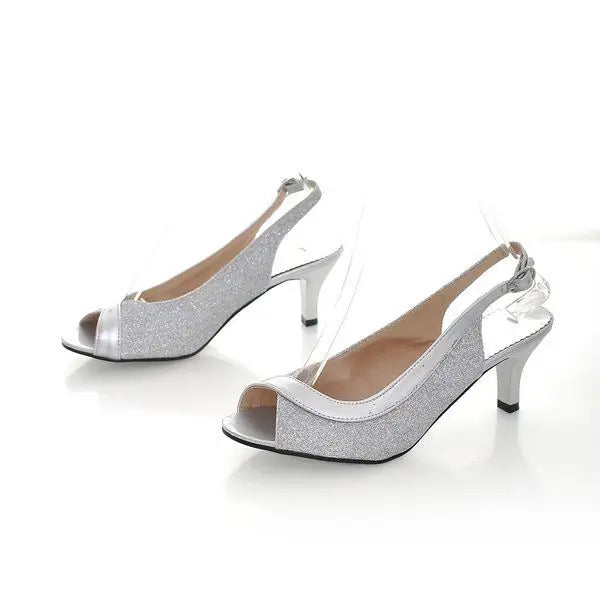 Sequin Strappy Buckle Mid Sandals