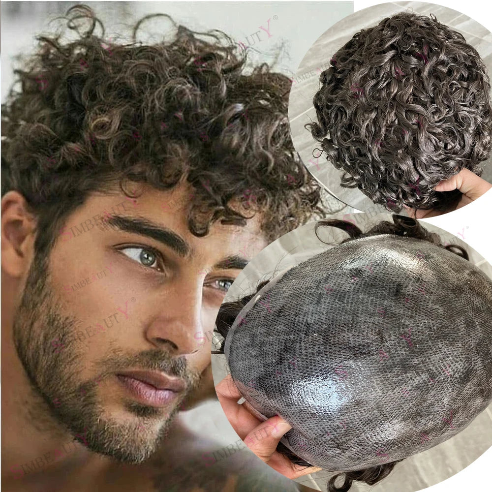 Curly Human Hair Toupee Replacement System for Women