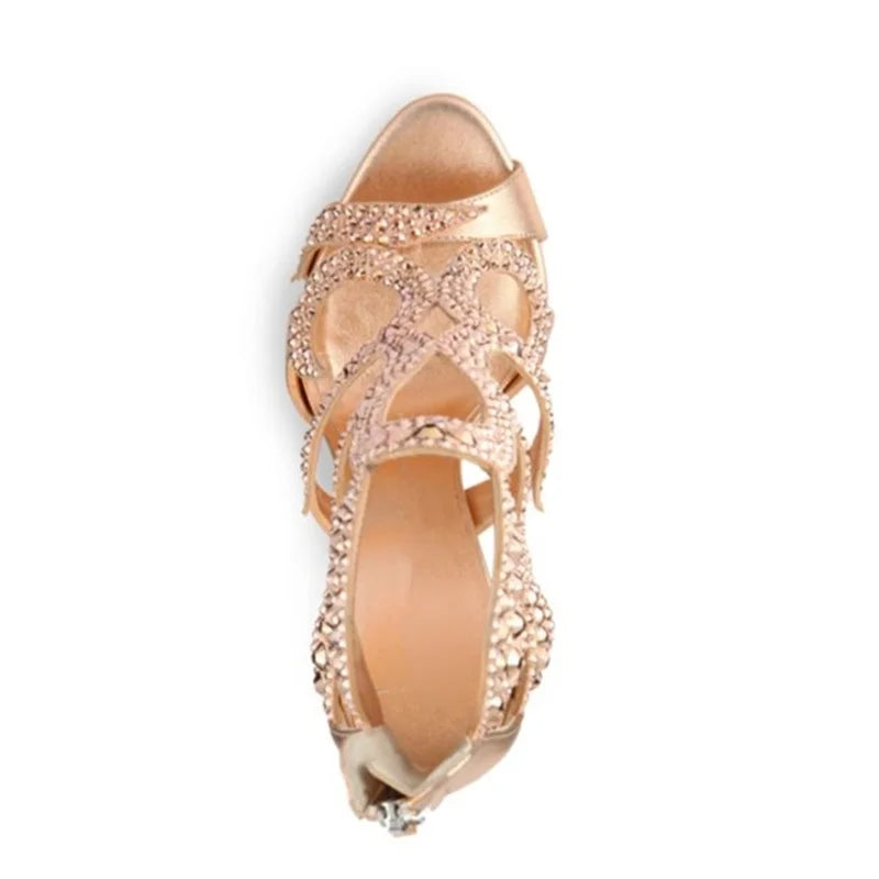 Crystal Embellished Stiletto Sandals With Zipper for Women