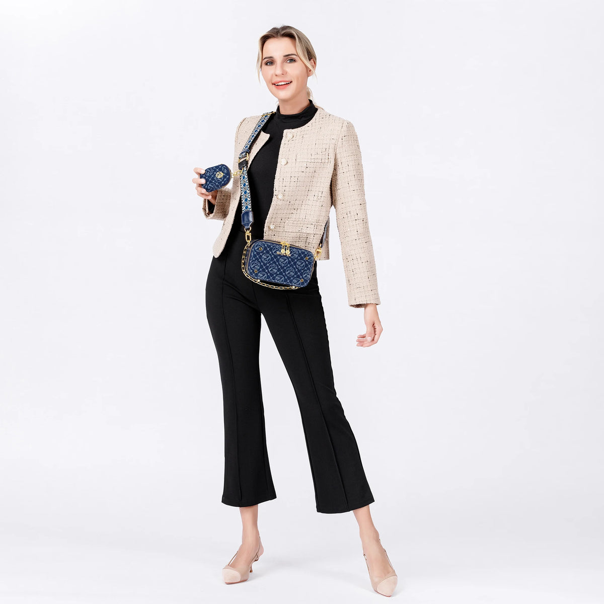 Retro Blue Metal Chain Square Shoulder Bag for Women