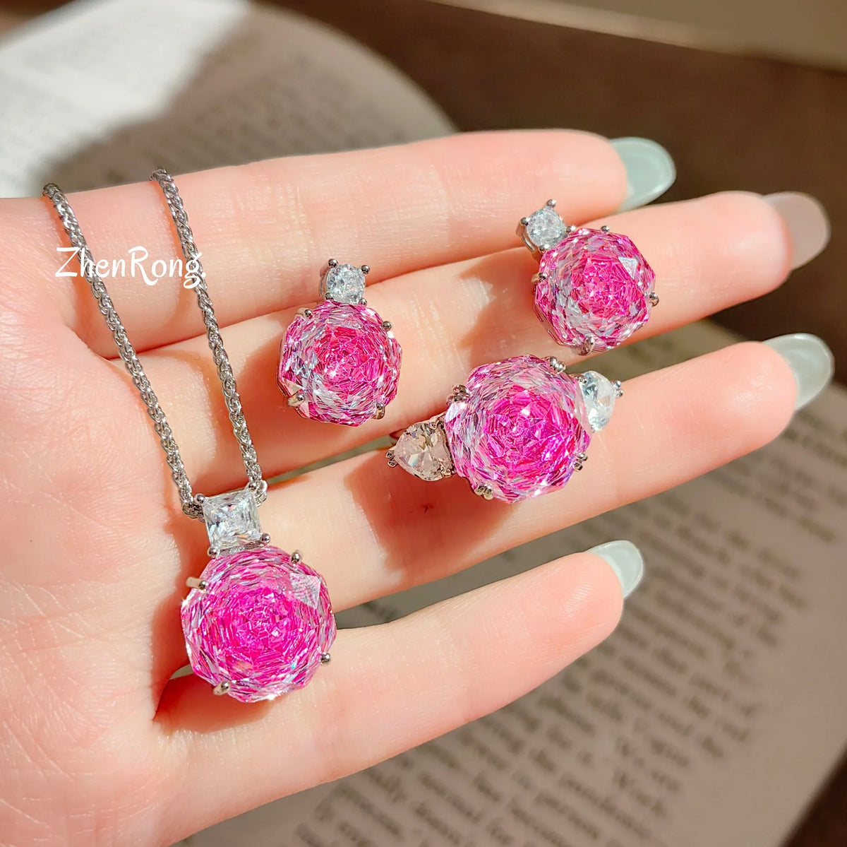 Rose Cut Cubic Zirconia Wedding Jewelry Set for Women