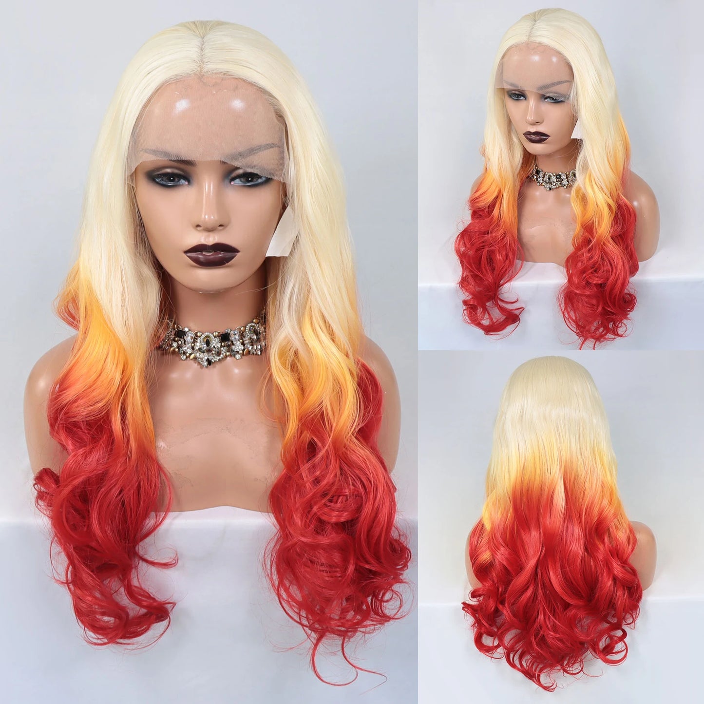 613 Blonde Ombre Orange Red Synthetic Lace Front Wigs For Women Cosplay Long Curly Heat Resistant Hair Wig Glueless Frontal Wigs