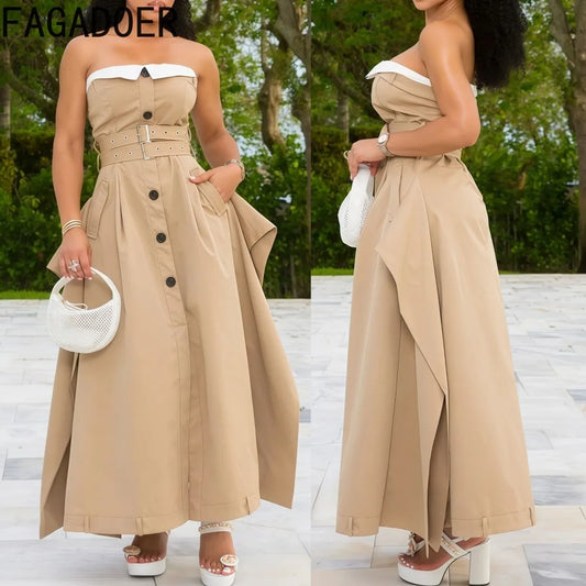 FAGADOER Autumn New Fashion Bodycon Dresses for Women Single Breasted Sleeveless Backless Dress Female Streetwear Vestidos 2025