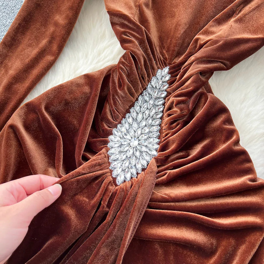 Ruched Velvet Sash Dress