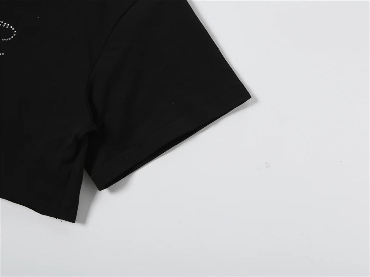 Rhinestone Letter Off Shoulder Cropped Tee for Women