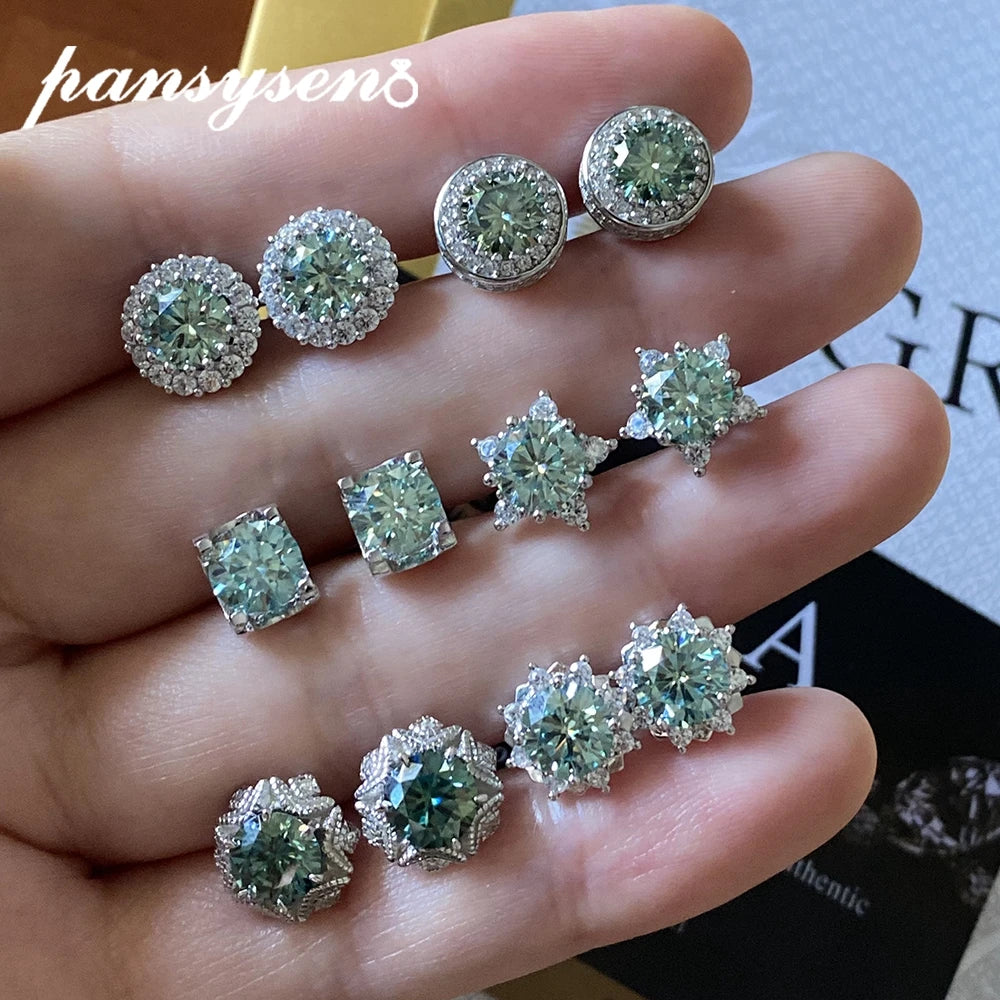 Stud Earrings With Blue Green Moissanite 2 Carat Total Elegant Timeless Style Gift