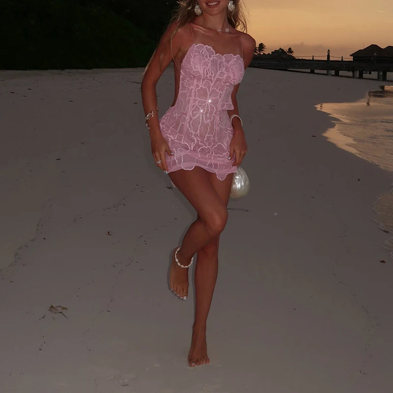 Floral Embroidery Off Shoulder Backless Mini Dress for Women