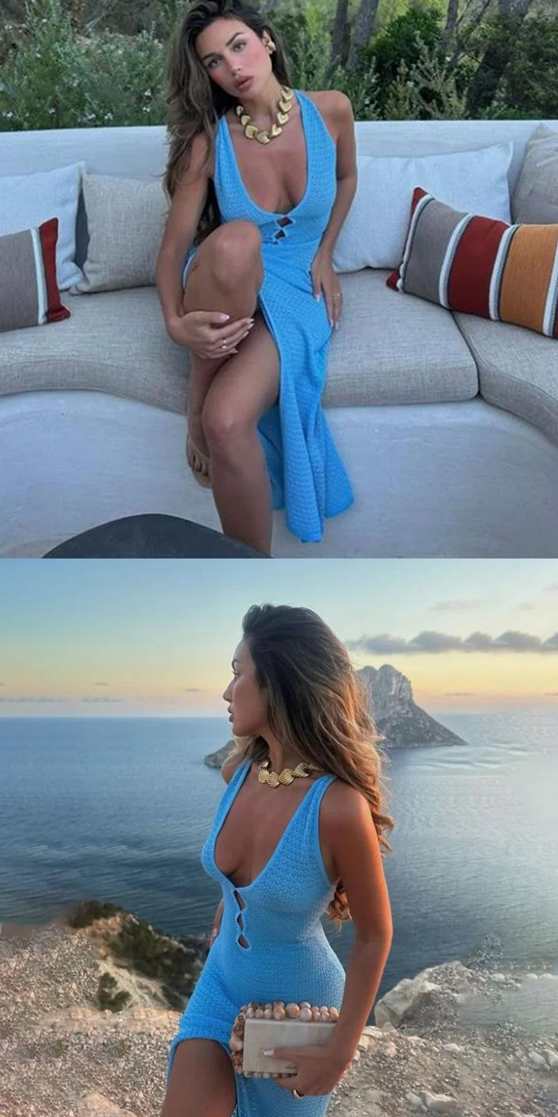 Breathable Knitted V-Neck Midi Summer Dress For Women