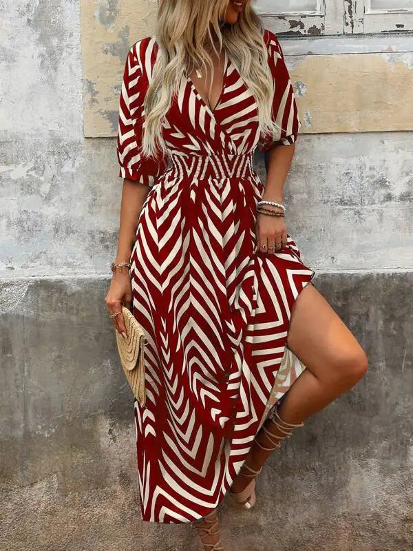 Loose Women's Dress Elegant Style Random Print Dyed Big Hemline 2026 European And American Style Casual Chic Maxi Dress
