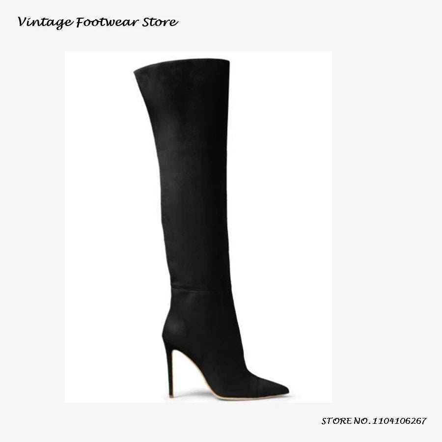 Yellow Suede Pointed Toe Knee-High Boots for Women