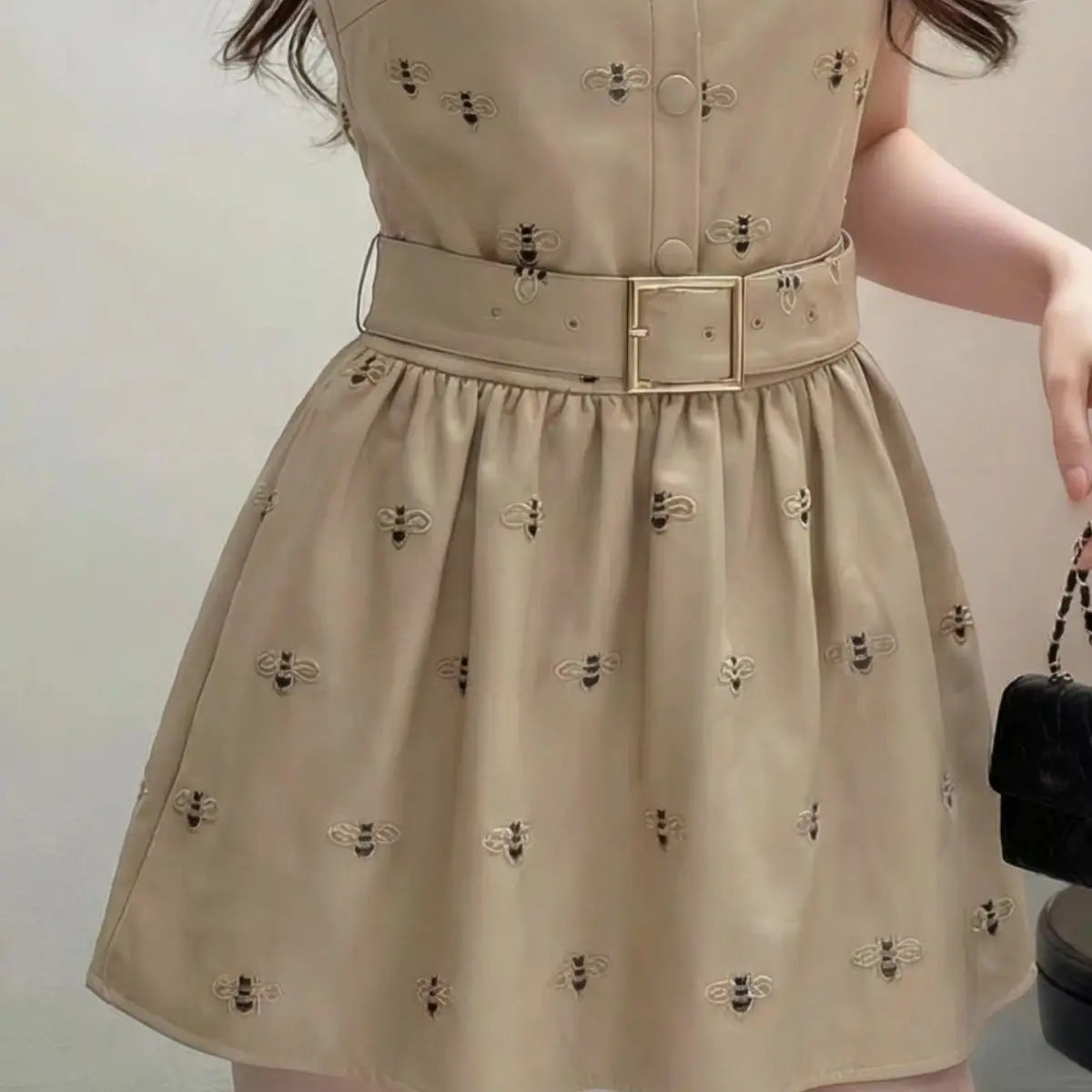 Stand Collar Slim Fit Midi Dress With Sash for Women